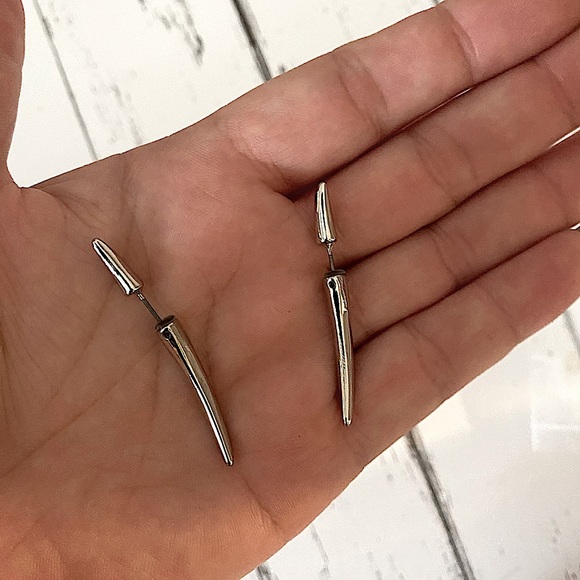 Silver Horn Spiked Earrings Punk Minimalist Fashion Unique Creative Handmade - Picture 10 of 11